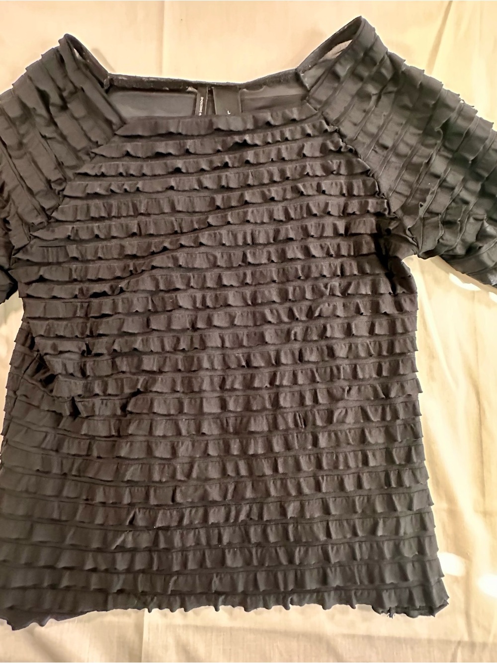 new directions Black Short-Sleeve Ruffled Texture Top